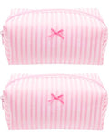 Cozy Makeup Bag for Women,Zipper Cosmetic Pouch,Stripe Cute Pink,2 Pack - color: Stripe Cute Pink