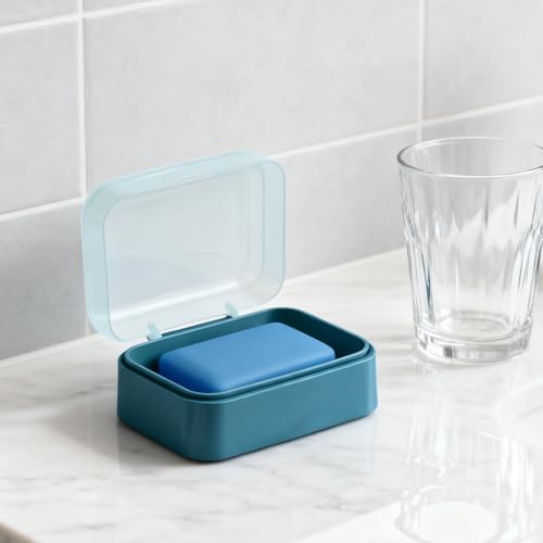 3 Pack Clear Soap Dishes with Lid Travel Soap Containers Lightweight Plastic Bar Soap Holder Boxes with Cover Portable Soap Case for Kitchen,Shower,School,Gym (3, white,pink,blue)