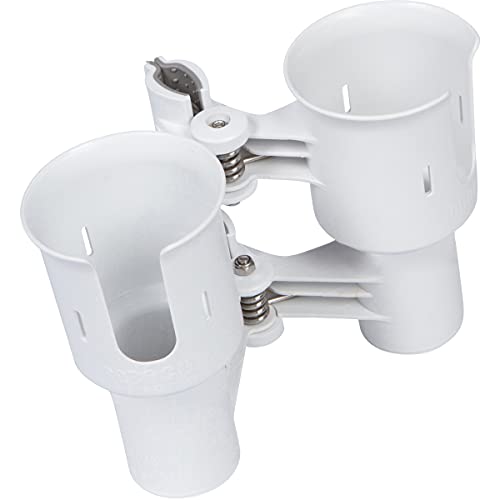 ROBOCUP, (White), Patented Clamp On Boat Cup Holder |Multifunction Dual Drink Caddy for Fishing Poles, Tools, Net, Gaff |Portable Storage for Boating, Beach, Umbrellas, Golf Carts, Strollers - color: White, size: Standard Spring
