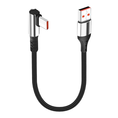 Short USB Type C Charging Cable USB A to C Cable 6A Fast Charging Cord 90 Degree Type C Charger Cable for Car Cell Phone Tablet and USB C Devices 9.8in (USB C Right Angle) - style: USB C Right Angle