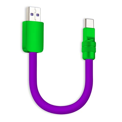 chubbycable 120W Short USB A to C Charging Cable, Purple+Green, 0.82FT | Premium Zinc Alloy Connectors, 6mm Silicone Extra Thick, 45,000+ Bend Tested, E-Marker Chip, Stable 480Mbps Data Transfer - color: Purple+Green, size: 0.82 ft, style: USB A-Type C