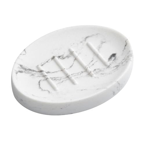 Resin Soap Dish Bathroom,Marble Look Soap Holder for Shower,Soap Tray for Kitchen Sink(Marble White) - color: Marble White, size: 1 Pack
