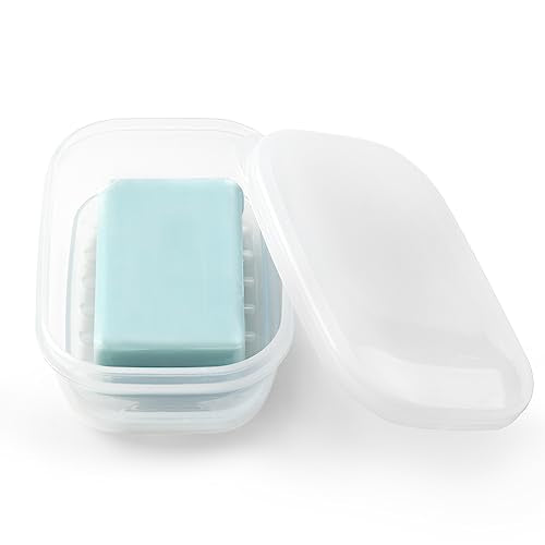 Quatish Leakproof Soap Dish with Lid & Draining Layer, Shatterproof Travel Bar Soap Holder Case Container, Portable Travel Size Toiletries Essentials for Camping, Gym, Bathroom, Clear - color: Clear, size: Medium