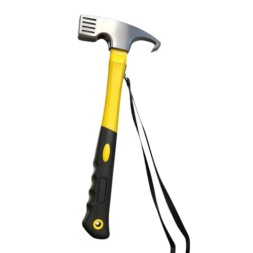 Camping Hammer with Tent Stake Remover, 12" Heavy Duty Steel Tent Mallet Rubber Covered Anti-Slip Handle & Holding Strap Multi-Functional for Camping, Backpacking, Hard Places (Yellow) - color: Yellow