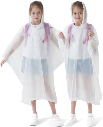 2 Pack Raincoats for Kids, Kids Rain Jacket Reusable Rain Ponchos for Boys and Girls - color: White