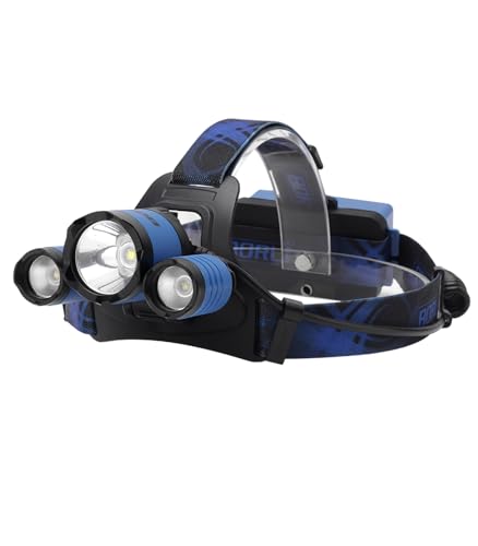 BORUIT B21 Headlamp Rechargeable, LED Super Bright Head Lights for Forehead, Battery Powered, 4 Modes Head Lamp 90° Adjustable, IPX5 Waterproof - color: Blue