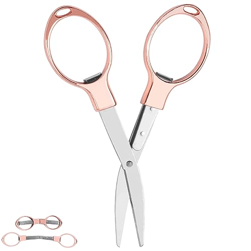Mini Folding Scissors (Rose Gold Stainless Steel) Safe, Durable, and Portable for Travel, Outdoor Activities, Office, and School Use - color: 1pcs Rose Gold