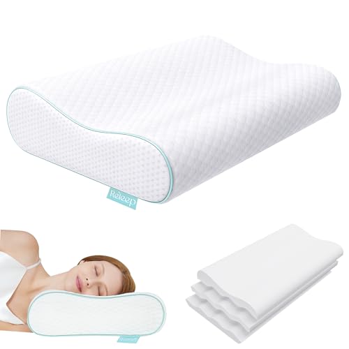 Releep Cervical Neck Pillow, Side Sleeper Pillow for Neck Pain Relief, Adjustable Contour Pillow for Sleeping, Ergonomic Memory Foam Pillow, Orthopedic Cooling Pillow Back Stomach Sleeping, Queen Size - size: Queen Size: 23.6"L x 13.8"W Medium
