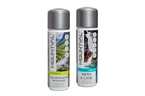 Wet Weather Clothing Care Set, Mountval Wash & Care (315ml), Mountval Waterproofing Refresher (300ml), Protection for Technical and Wet Weather Clothing, Equipment & Hiking Gear incl. GORE-TEX