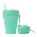 Silicone Coffee Mug Collapsible Cups for Camping Folding Travel with Straw Reusable Portable Drinking Cups Outdoor Hiking 450ml (Green-450ml, 1) - color: Green-450ml