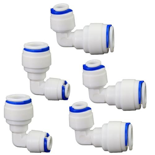 1/4" to 3/8" Push-Fit Elbow Adapter, 5 Pcs | Plastic push-to-connect fitting for RO water filtration, pre-purifier, refrigerator & coffee maker. - style: 1/4" to 3/8" Push-to-Connect Elbow Reducer
