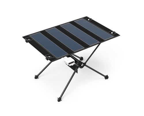 ECOeshiner Solar Folding Table 28W, Camping Table - Solar Charging, Mesh Bag, Two USB Ports, Heat + Water + Splash Resistant, Solar Powered, Beach Table, Picnic Table, Outdoor Table - style: 28W-Black