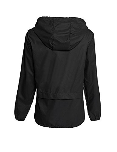 Avoogue Raincoat Women Lightweight Waterproof Rain Jackets Packable Outdoor Hooded Windbreaker - color: Black, size: Medium