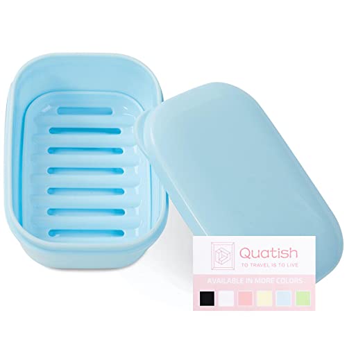 Quatish Leakproof Soap Dish with Lid & Draining Layer, Shatterproof Travel Bar Soap Holder Case Container, Portable Travel Size Toiletries Essentials for Camping, Gym, Bathroom, Blue - color: Blue, size: Medium