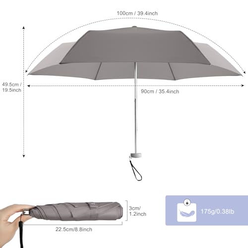 Lejorain Travel Umbrella Compact Flat Small Folding Windproof Lightweight for Women Men - color: 13.Gray
