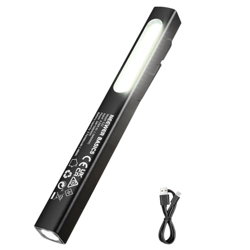 NEEWER BASICS 2 in 1 EDC Flashlight with Side COB Floodlight, 5W 388lm Mini Handheld Pocket LED Pen Flash Light with 400mAh Rechargeable Battery, Magnetic Clip On for Repair Camping Emergency Use, G32 - style: 2 in 1 EDC Flashlight
