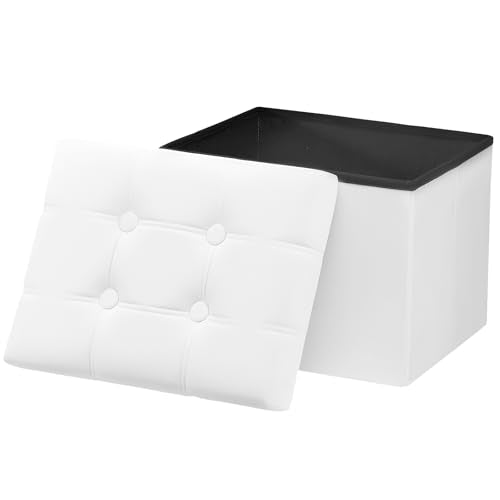 AmasSmile Ottoman with Storage,17" Folding Velvet Foot Rest Chest,White - color: White 1 Pack,, size: 17"*13"*13"inch