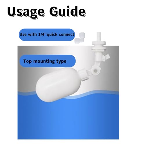 1/4 inch Tube Float Valve Kit for RO Water Reverse Osmosis System water filter ball float valve Water Float Ball Valve （ 4 connectors + 1 PTEF tape + 15 feet Blue Hose Tube) - size: 15FT
