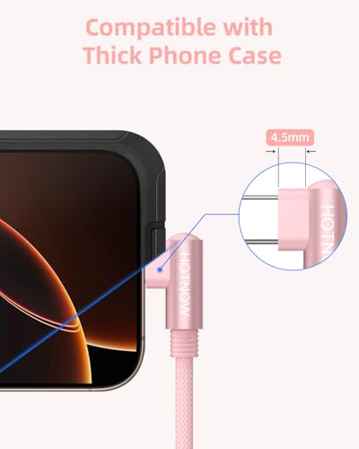 Right Angle USB C to USB C Cable 0.5FT 3Pack 65w | Durable nylon braided cable. Supports 65W fast charging. Compatible with iPhone 17/16/15, Galaxy S25/S24 - color: Pink, size: 0.5FT