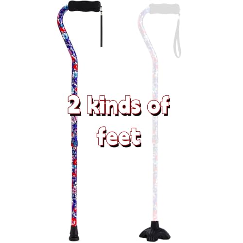Elegant Walking Cane for Women, Foldable & Adjustable Cane for Seniors with Self-Standing Tip | Lightweight Mobility Aid for Stability & Balance Support - color: Blue&Red Floral Printed