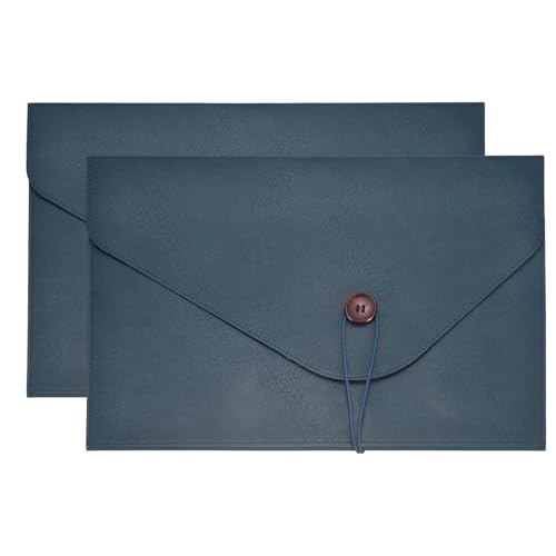 PATIKIL 2Pcs Leather Folder, 14x10 Leather Document Holder File Folder PU Pouch Bag Portfolio File Organizer Button Personal Envelope Waterproof for Traveling Office Men Gift, Blue - color: Gray, Black