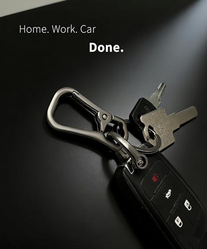 Metal Key Chain Carabiner Clip with Key Ring and D Ring | Heavy duty build, full accessory packs, quick release, multi purpose hook, belt loop holder, separate home and car fob sets - color: 2 Pcs Black
