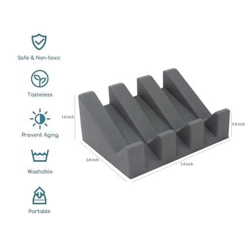 Silicone Soap Dish, Bar Soap Holder for Shower Bathroom, Kitchen, Bathtub, Self Draining Waterfall Drying Tray Keep Soap Bars Dry Clean & Easy Cleaning (Grey) - color: Grey