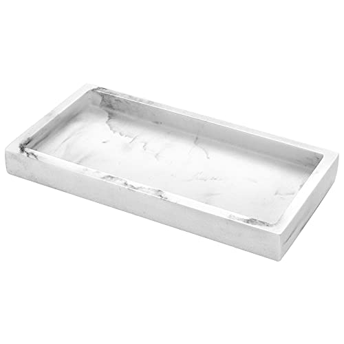 Luxspire Resin Bathroom Tray for Countertop Organizer, Mini, Gravel White | 8 x 4 inch, non-slip waterproof resin, easy wipe clean, fits bath kitchen vanity, holds jewelry toiletries soap - color: Gravel White, size: Mini