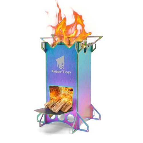 GEERTOP Portable Backpacking Rocket Stove Wood Burning Camping Stove Stainless Steel Small Survival Stove for Outdoor Travelling Cooking - color: Purply Blue