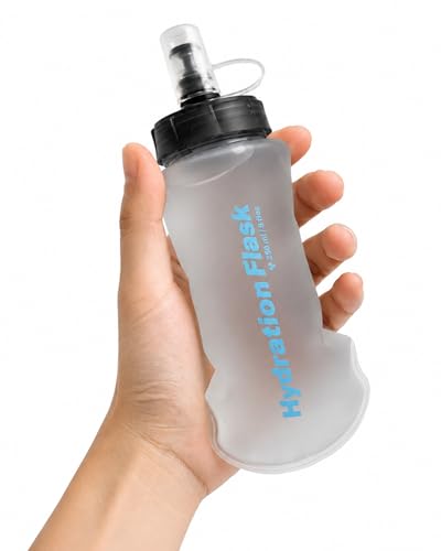 Soft Flask Collapsible Water Bottle, BPA-Free TPU Folding Hydration Flask with Dust Cover for Trail Running, Hiking & Cycling (8.5, Fluid Ounces)