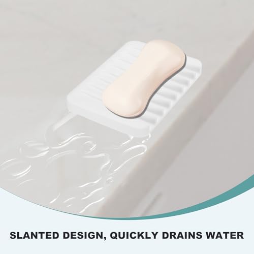 uxcell 2 Pcs Self Draining Silicone Soap Dish, Soap Tray with Drainage for Bathroom Shower Kitchen Sink, 4.5" x 3.1" x 0.4", White - color: White