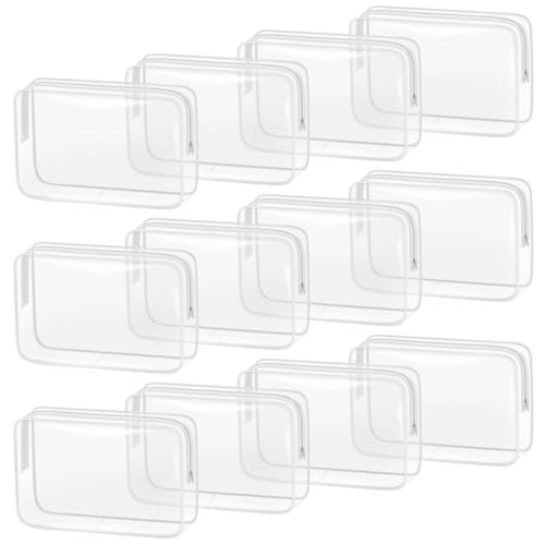 TISRATOK 12 PCS Clear Makeup Bags with Zipper, TSA Approved Toiletry Pouch - color: White, size: Large