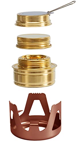 Mini Alcohol Backpacking Stove, Lightweight Brass Spirit Burner with Aluminium Stand for Camping Hiking and Picnic - color: Brown