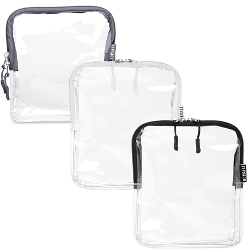 BORSALI TSA Approved Toiletry Clear Quart Size Bag, 3 Pack - color: Gray Black White