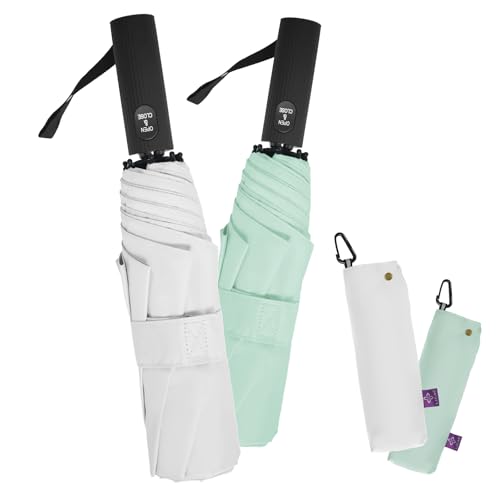 Windproof Travel Umbrella for Rain - 43" Compact Folding Umbrella, Reinforced Strong Frame, Lightweight Portable Parasol with UPF 100+ UV Sun Protection, Cruise Ship Essentials - color: 2-White & Green