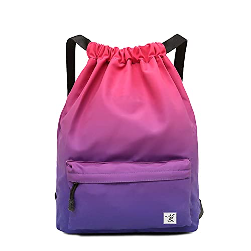 Waterproof Drawstring Bag, Gym Bag Sackpack Sports Beach Backpack for Men Women - color: 07-gradual Purple