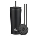 Konokyo 22 oz Insulated Tumbler Water Bottle with Straw Lid, Black | Stainless steel insulated tumbler for coffee, water and iced drinks; spill-proof lid, 2 straws, cup-holder friendly - color: Black, size: 22 Ounces