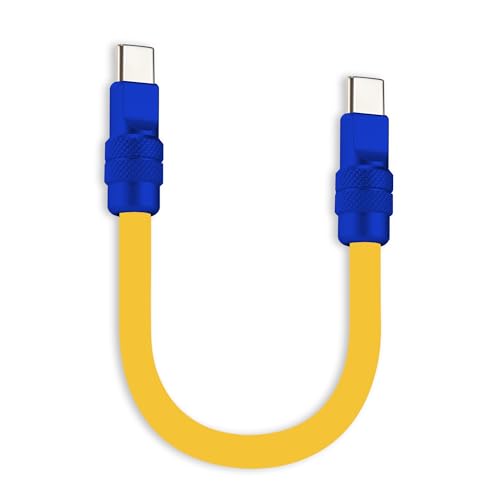 chubbycable 240W Short USB C to C Charging Cable, Yellow+Blue, 0.82FT | Premium Zinc Alloy Connectors, 6mm Silicone Extra Thick, 45,000+ Bend Tested, E-Marker Chip, Stable 480Mbps Data Transfer - color: Yellow+Blue, size: 0.82 ft, style: Type C-Type C