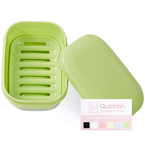 Quatish Leakproof Soap Dish with Lid & Draining Layer, Shatterproof Travel Bar Soap Holder Case Container, Portable Travel Size Toiletries Essentials for Camping, Gym, Bathroom, Green - color: Green, size: Medium