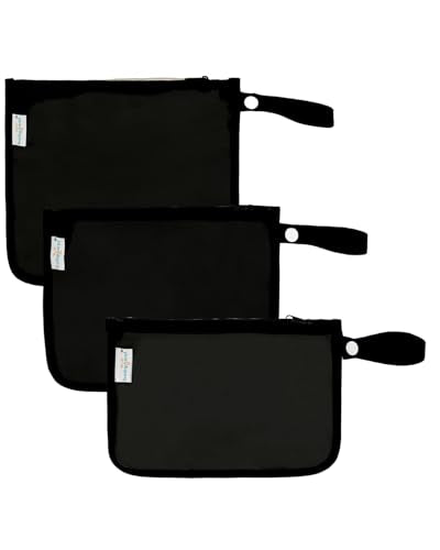 babygoal TSA Approved Black Clear Travel Organizer Bags 3 Pack | Water Resistant Fabric, Dual Inner Pockets, Detachable Snap Handle, Secure Zipper Closure Storage Pouches - color: Black
