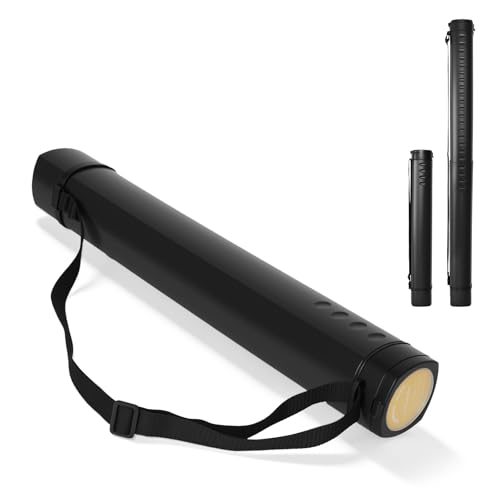 DEWEL Adjustable A0 Poster Tube 24.5"-42", Blueprint Tube with Strap - color: Black (Polygon), size: Large