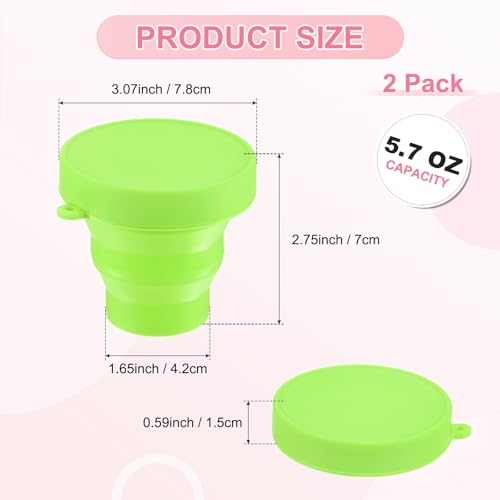 M METERXITY 2 Pack Collapsible Travel Cup, 5.7oz(170ml) Silicone Portable Foldable Water Cup Bottle for Travel/Camping/Hiking, Reusable [Green] - color: Green