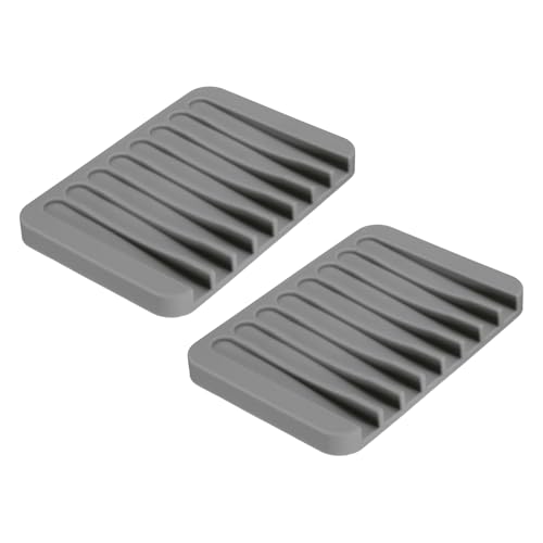 uxcell 2 Pcs Self Draining Silicone Soap Dish, Soap Tray with Drainage for Bathroom Shower Kitchen Sink, 4.5" x 3.1" x 0.4", Light Grey - color: Light Grey