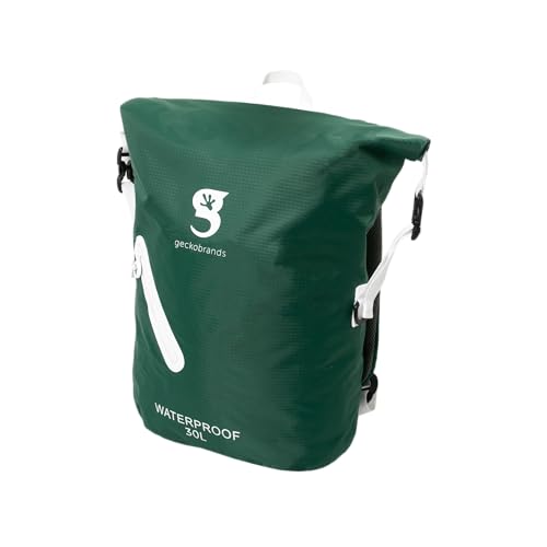 geckobrands Lightweight 30L Waterproof Backpack - Lightweight Watertight Outdoor Bag Hiking Traveling Light Water Activities - color: Hunter Green / White
