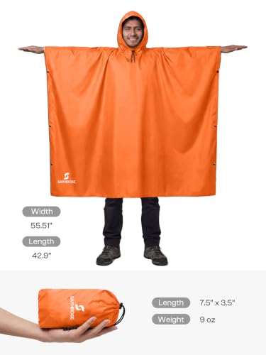 SaphiRose Hooded Rain Poncho Waterproof Raincoat Jacket for Men Women Adults - color: Orange