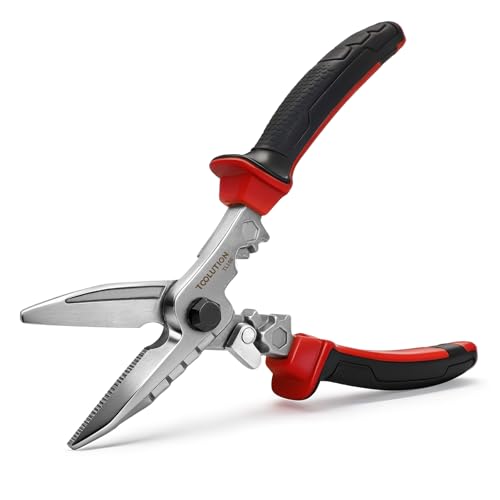 Electrician Utility Scissors Metal Cutting Tool Tin Snips | Heavy Duty with Cable Cutter, Crimping Tool & Hex Wrench Safety Lock for Sheet Metal, Hardware Cloth, Carpet, Cardboard