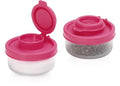 SIGNORAWARE Salt and Pepper Shakers Moisture Proof Set of 2 Small Mini Salt Shaker to go Camping Picnic Outdoors Kitchen Lunch Boxes Travel Spice Set Clear with Red Covers Plastic Airtight Dispenser - color: Pink