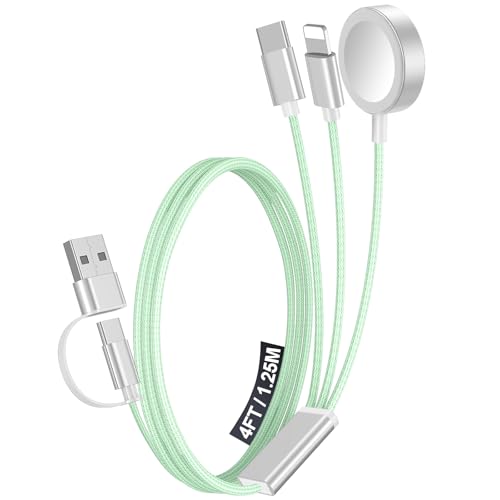 1Pack Travel Essentials for Apple Watch Charger,3-in-2 Multi Charging Cable | Cruise Vacation Camping Essentials for iPhone Charger,Type C/Lightning for iWatch,iPhone 17-12,Xbox Series X&S-4FT Green - color: Green, size: 1Pack-4FT