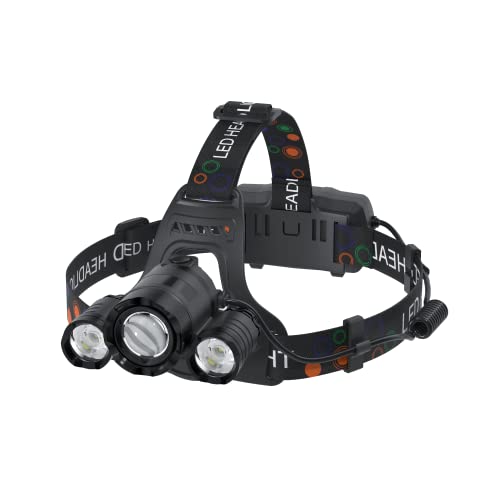 LED Headlamp Rechargeable, 6000 Lumens Super Bright Head Lamp, USB Rechargeable Headlight Flashlight with 3 LED Lights, 4 Modes, Zoomable, 90° Adjustable, Hiking, Hunting, Running, Fishing - color: Black