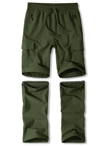 Boys Convertible Hiking Pants Kids Zip Off Scout Pants Youth Teen Boy Quick Dry Outdoor Fishing Waterproof Lightweight 4-18Y - color: Army Green, size: X-Large